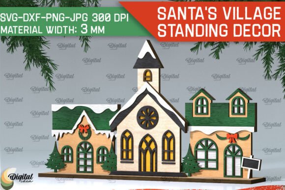 3D Santa s Village Laser Cut . Xmas SVG