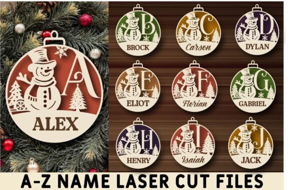 A-Z Name Laser Cut Files, Christmas Ball: Winter Amp