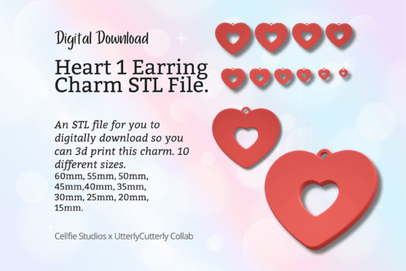 Heart 1 Earring Charm STL File - Digital for Tools & Branding