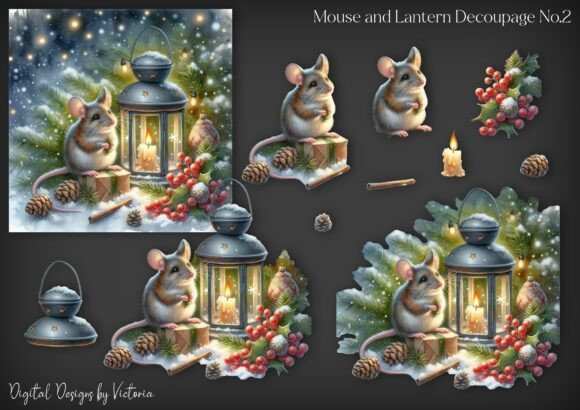 Mouse and Lantern Decoupage No.2 for Crafts and Digital Sales