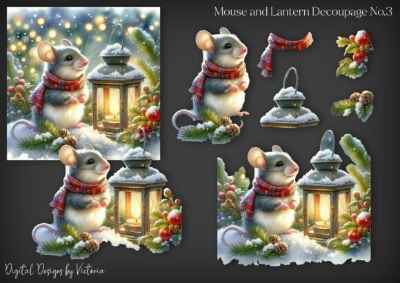 Mouse and Lantern Decoupage No.3 for Crafts