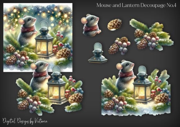Mouse and Lantern Decoupage No.4 for Crafts