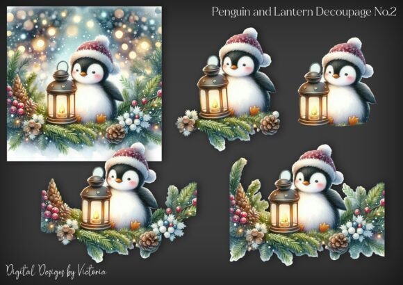 Penguin and Lantern Decoupage No.2 for Crafts