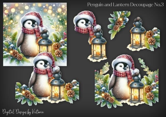 Penguin and Lantern Decoupage No.3 for Crafts & Branding