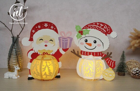 Santa Claus and Snowman Paper Lanterns for Christmas Blog Graphics