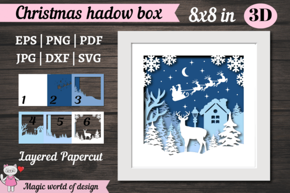 Shadow Box Santa Claus on Reindeer SVG for Christmas Branding