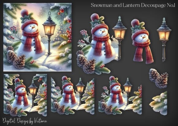 Snowman and Lantern Decoupage No.1 for Crafts & Content