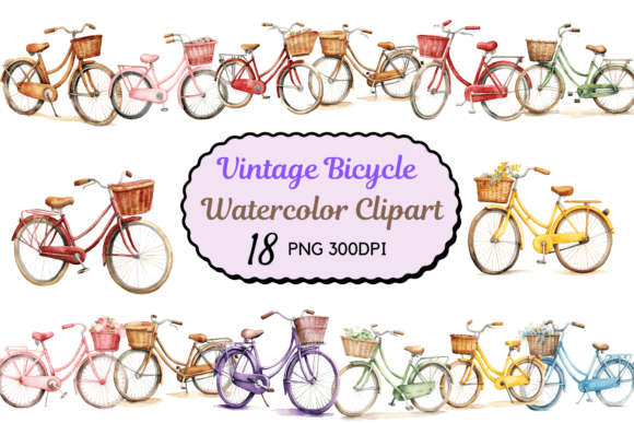 Watercolor Vintage Bicycle Clipart for Crafts & Branding