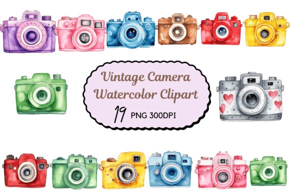 Watercolor Vintage Camera Clipart for Crafts & Branding